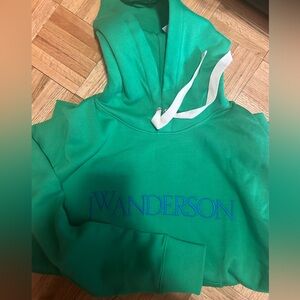 JW ANDERSON Green Hoodie with Blue Logo